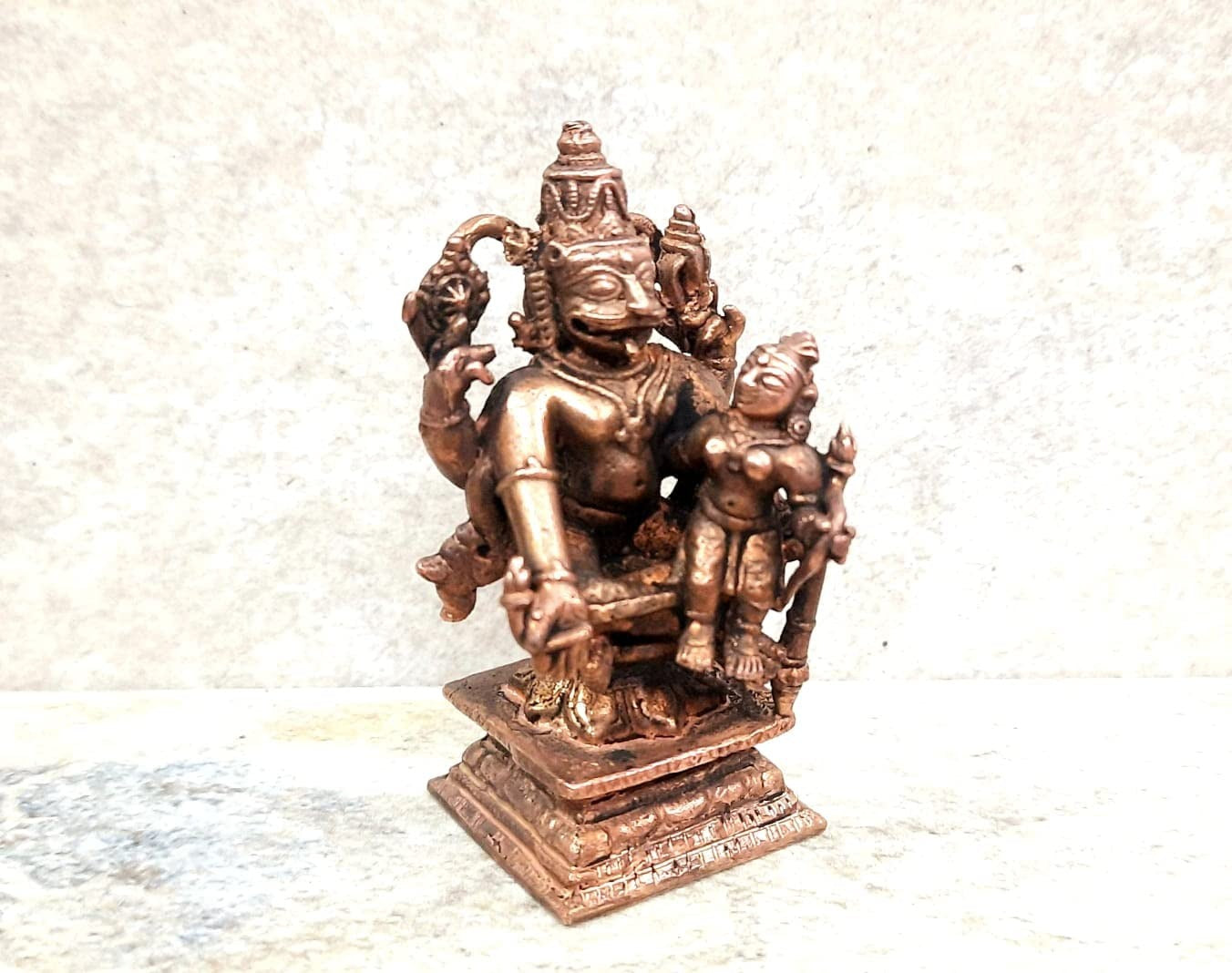 Brownish-Orange Copper Idolsby, 7.3Cm, Handmade Sri Yoga Lakshmi Narasimha, 183Grams, Patina Antique Finish, Pack Of 1 Piece
