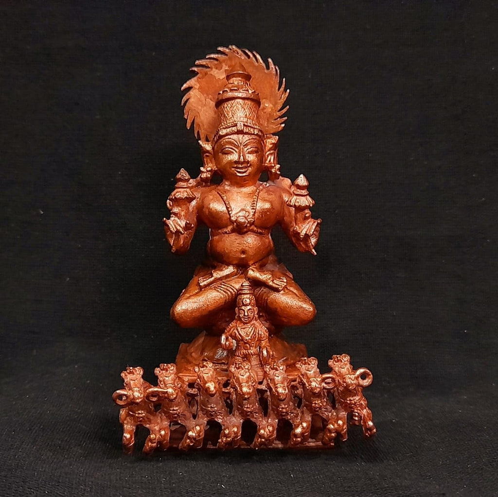 Sacred Copper Surya Narayana Idol – 11 cm, 400 Grams, Handmade Antique Patina Finish, Pack of 1 Piece