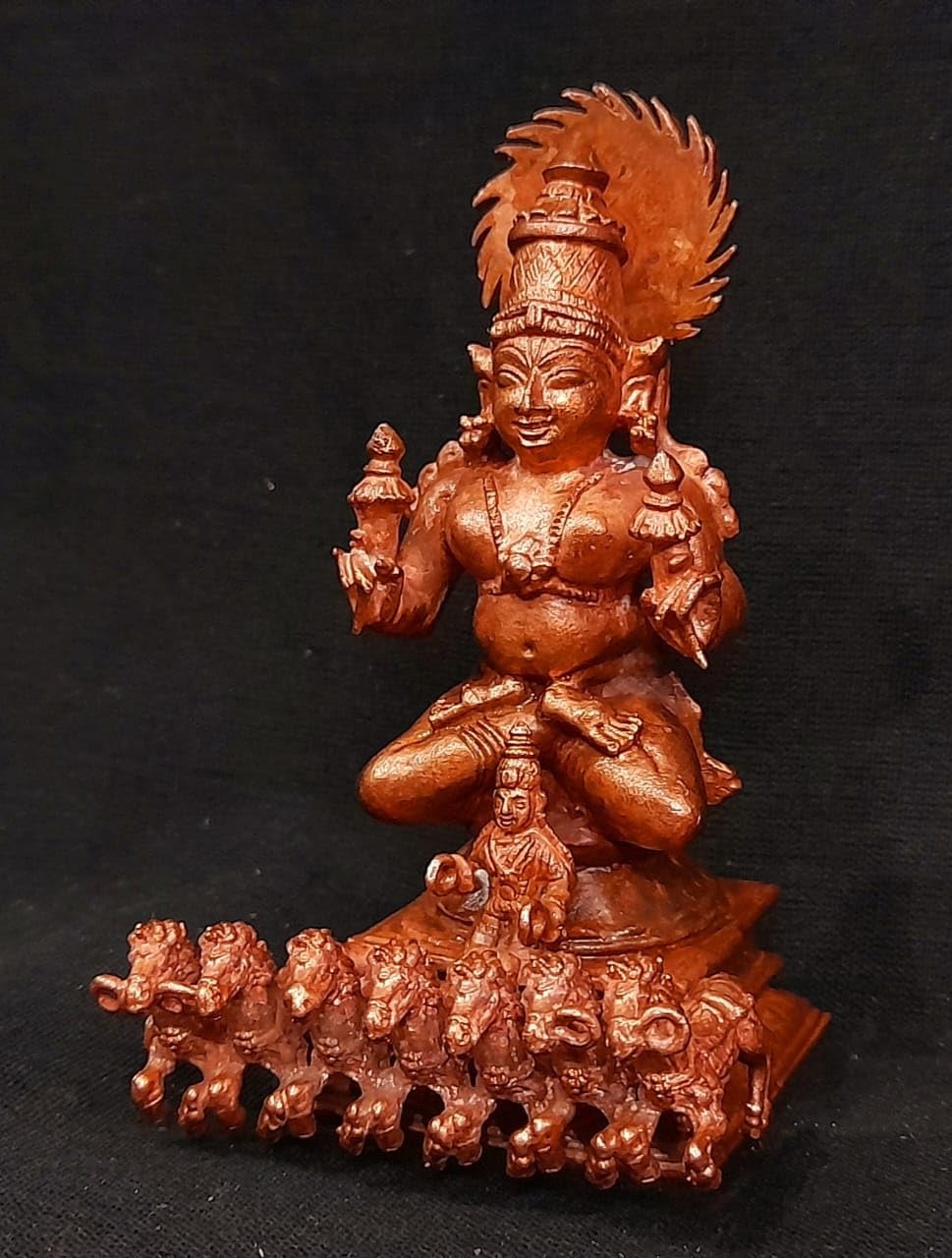 Sacred Copper Surya Narayana Idol – 11 cm, 400 Grams, Handmade Antique Patina Finish, Pack of 1 Piece