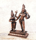 Sacred Copper Shiva and Parvati Idol – 15 cm, 562 Grams, Handmade Antique Patina Finish, Pack of 1 Piece