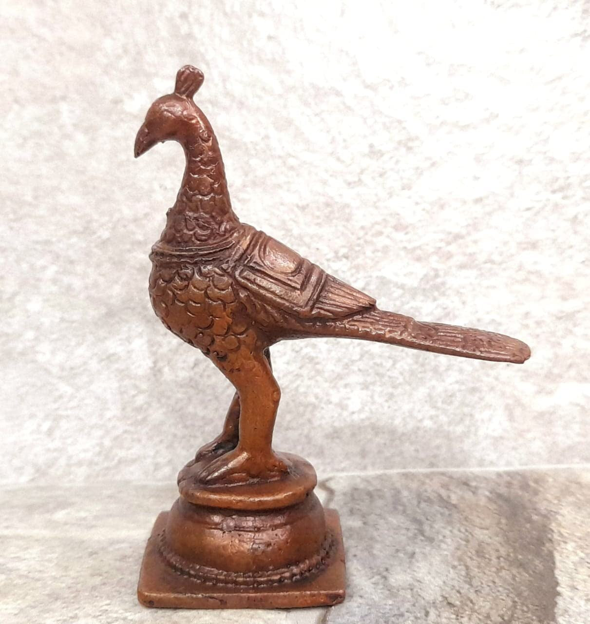 Brownish-Orange Copper Idols Indiaby, 3.2 Inches, Handmade Peacock 140G, Patina Antique Finish, Pack Of 1 Piece