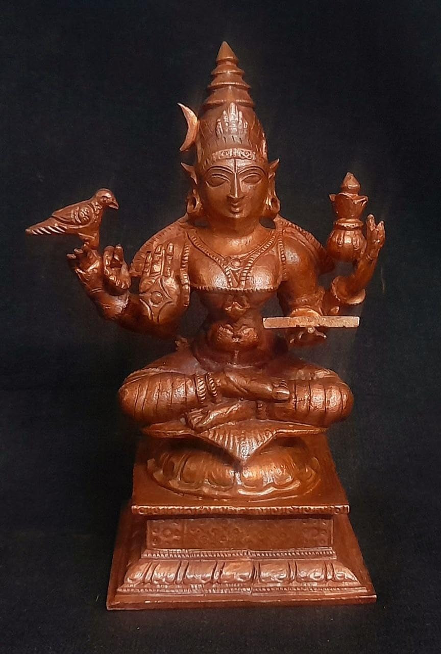 Brownish-Orange Copper Idols India, 4 Inches, Hanmade Goddess Sardhambal 417 Gram, Patina Antique Finish, Pack Of 1 Piece