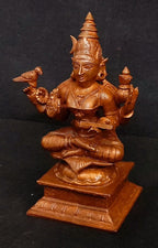 Brownish-Orange Copper Idols India, 4 Inches, Hanmade Goddess Sardhambal 417 Gram, Patina Antique Finish, Pack Of 1 Piece