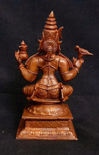 Brownish-Orange Copper Idols India, 4 Inches, Hanmade Goddess Sardhambal 417 Gram, Patina Antique Finish, Pack Of 1 Piece