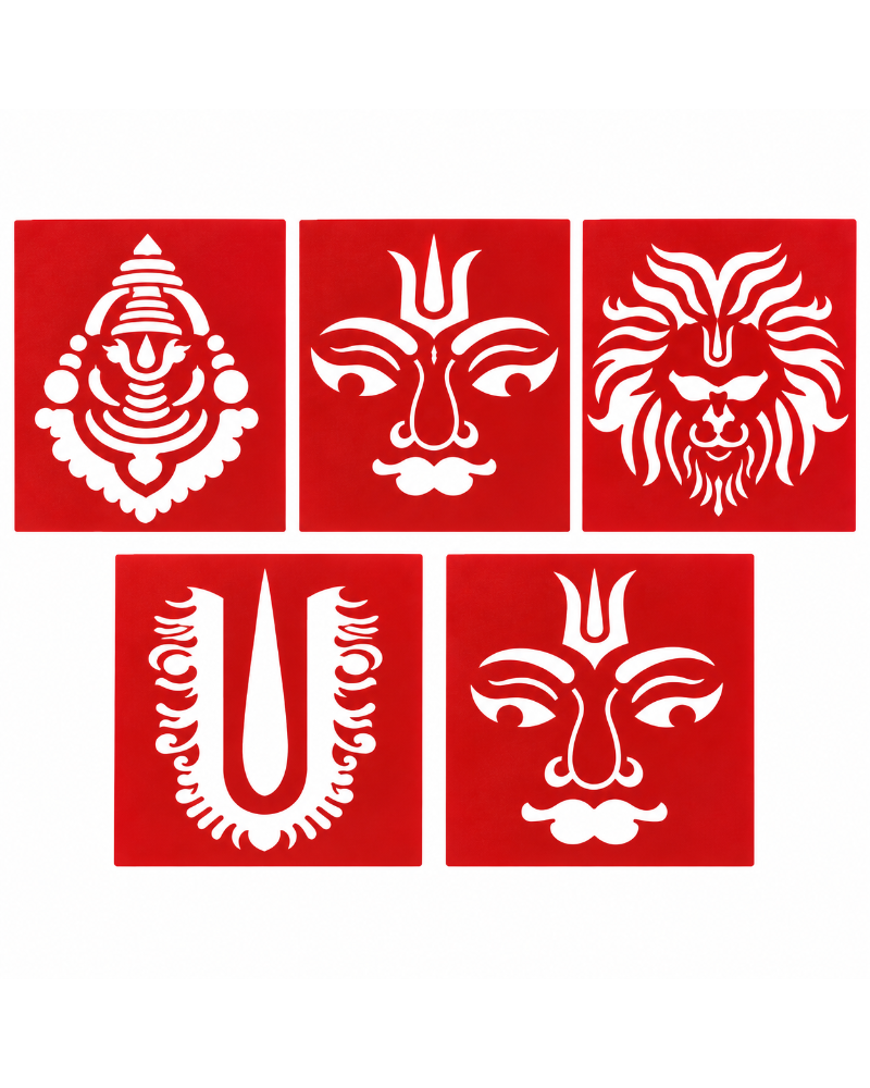 Combo 4 | Divine Pooja Coconut Decoration Stencil Set | Reusable Velvet Stencils for Coconut & Kalasam Decoration | Traditional Hindu God & Symbol Designs | Pack of 5