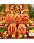 Combo 4 | Divine Pooja Coconut Decoration Stencil Set | Reusable Velvet Stencils for Coconut & Kalasam Decoration | Traditional Hindu God & Symbol Designs | Pack of 5