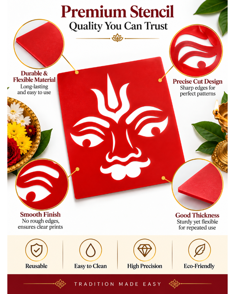Combo 4 | Divine Pooja Coconut Decoration Stencil Set | Reusable Velvet Stencils for Coconut & Kalasam Decoration | Traditional Hindu God & Symbol Designs | Pack of 5