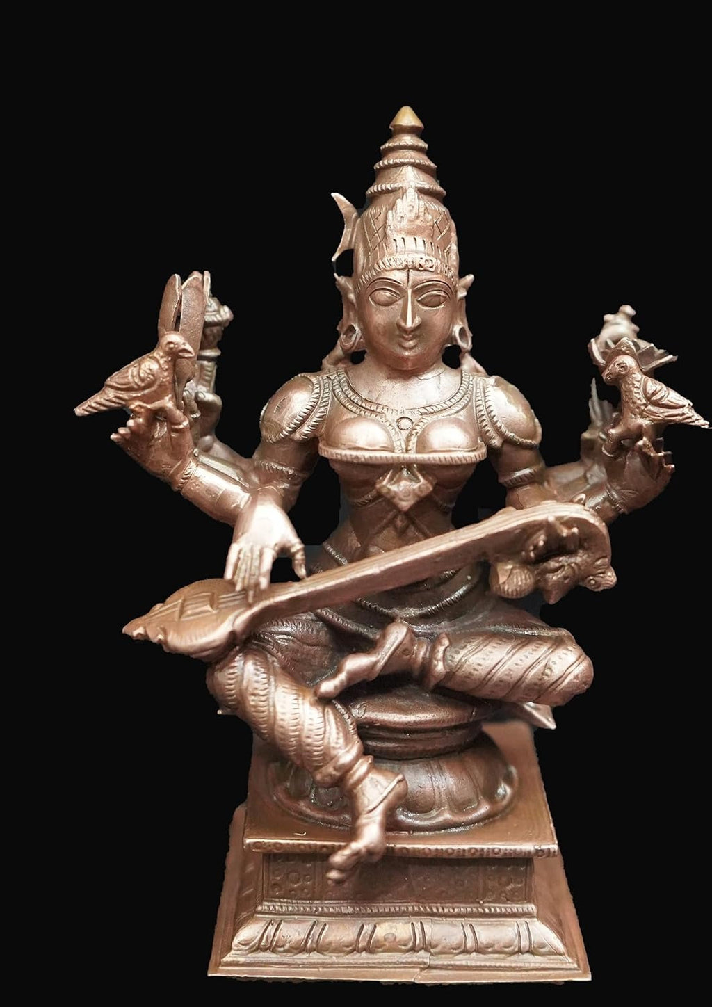 Sacred Copper Goddess Raja Mathangi Idol – 4.3 Inches, 560 Grams, Handmade Patina Antique Finish, Pack of 1 Piece