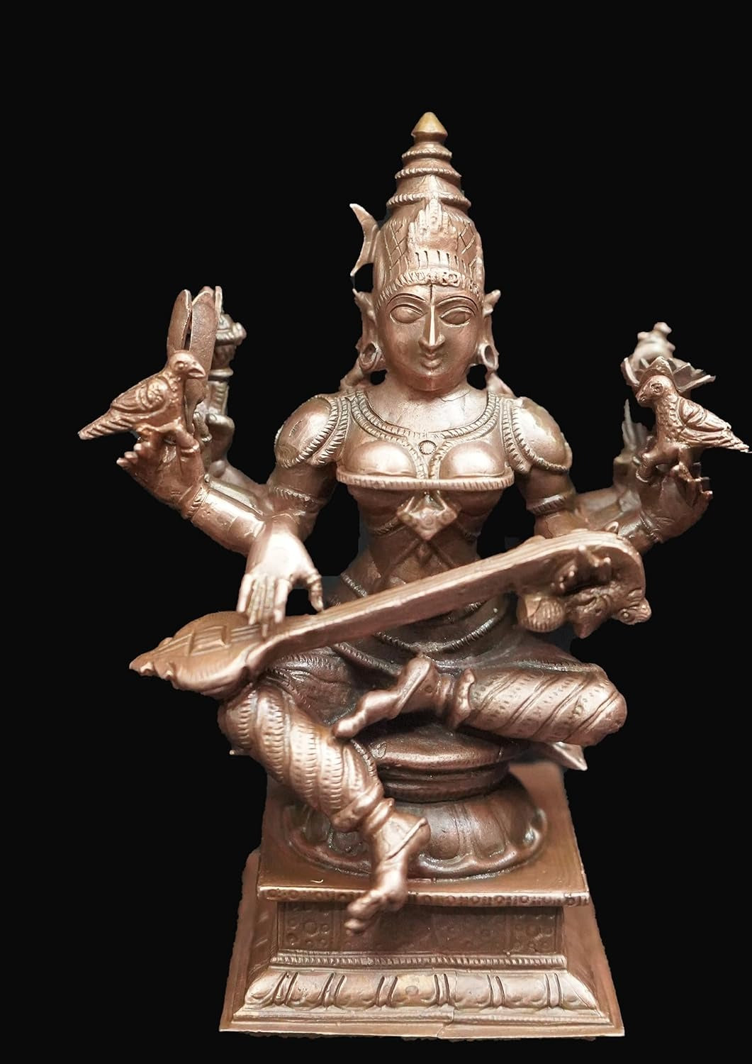 Sacred Copper Goddess Raja Mathangi Idol – 4.3 Inches, 560 Grams, Handmade Patina Antique Finish, Pack of 1 Piece