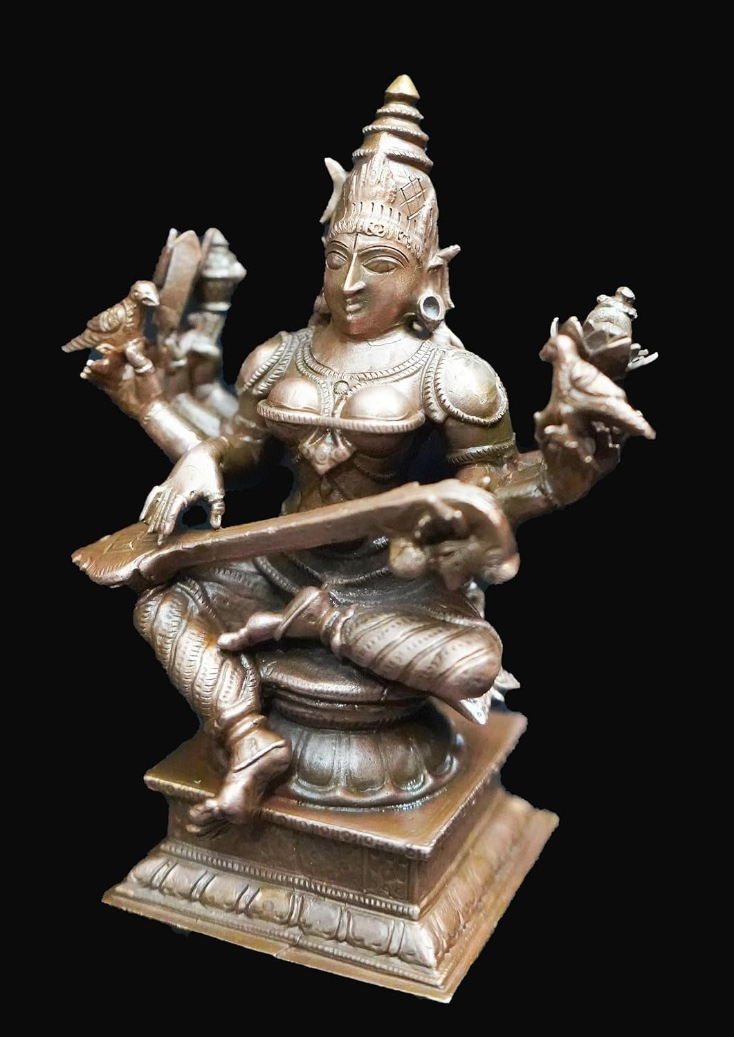 Sacred Copper Goddess Raja Mathangi Idol – 4.3 Inches, 560 Grams, Handmade Patina Antique Finish, Pack of 1 Piece