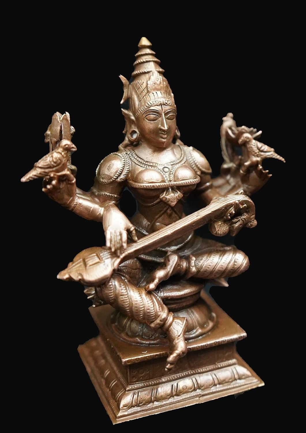 Sacred Copper Goddess Raja Mathangi Idol – 4.3 Inches, 560 Grams, Handmade Patina Antique Finish, Pack of 1 Piece