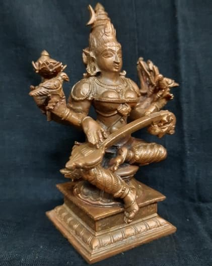 Sacred Copper Goddess Raja Mathangi Idol – 4.3 Inches, 560 Grams, Handmade Patina Antique Finish, Pack of 1 Piece