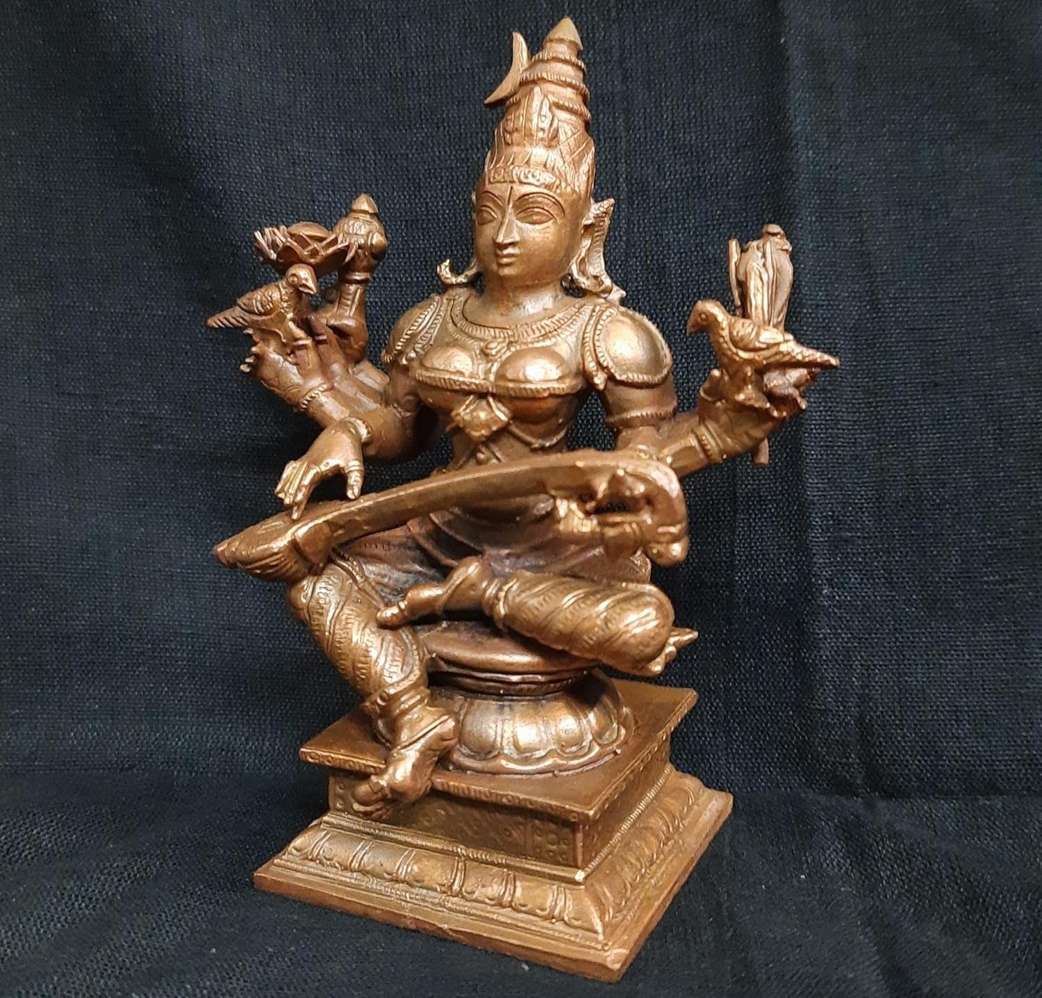 Sacred Copper Goddess Raja Mathangi Idol – 4.3 Inches, 560 Grams, Handmade Patina Antique Finish, Pack of 1 Piece