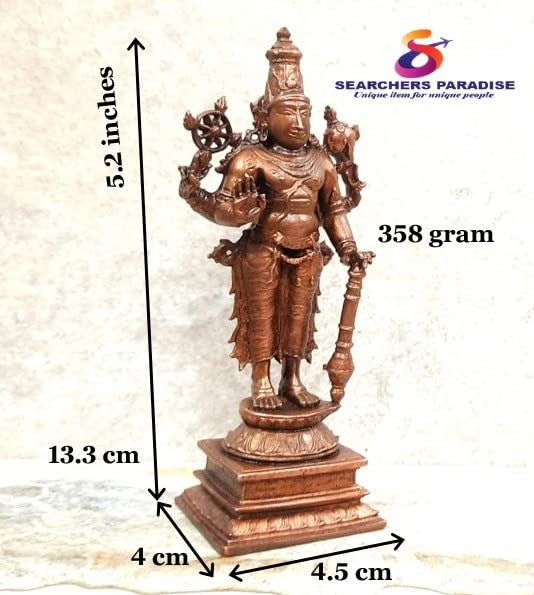 Copper Copper Handmade God Idols Maha Vishnu -, 5.2 Inches, 360G, Patina Antique Finish, Pack Of 1 Piece