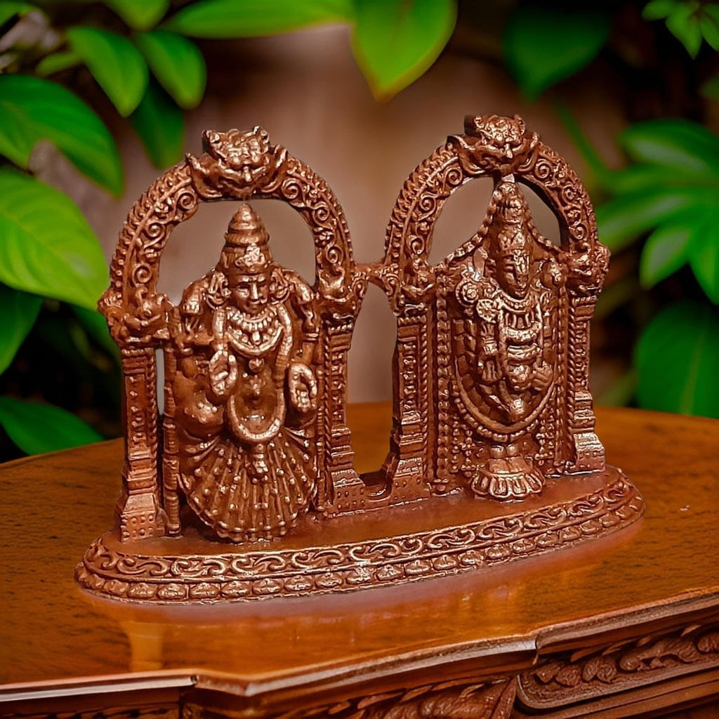 Brownish-Orange Copper Idols India, 1.8 Inches, Handmade Lord Balaji With Bhudevi, 60G, Patina Antique Finish, Pack Of 1 Piece