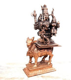 Brownish-Orange Copper Idols Indiaby 3. Inches, Handmade Standing Shiva Parvathi Idol With Nandi Vahana 602 Gram, Combo Idol, Patina Antique Finish, Pack Of 2 Piece