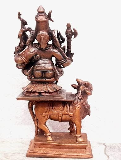 Brownish-Orange Copper Idols Indiaby 3. Inches, Handmade Standing Shiva Parvathi Idol With Nandi Vahana 602 Gram, Combo Idol, Patina Antique Finish, Pack Of 2 Piece
