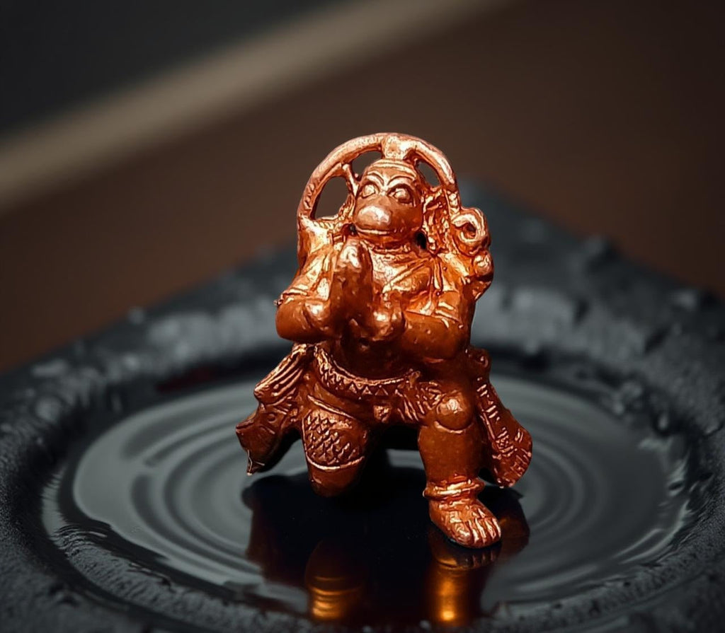 Sacred Lord Hanuman Solid Copper Mini Idol – 1.5 Inches | 48 Grams | Antique Patina Finish | Handcrafted Temple Murti | Unikraf