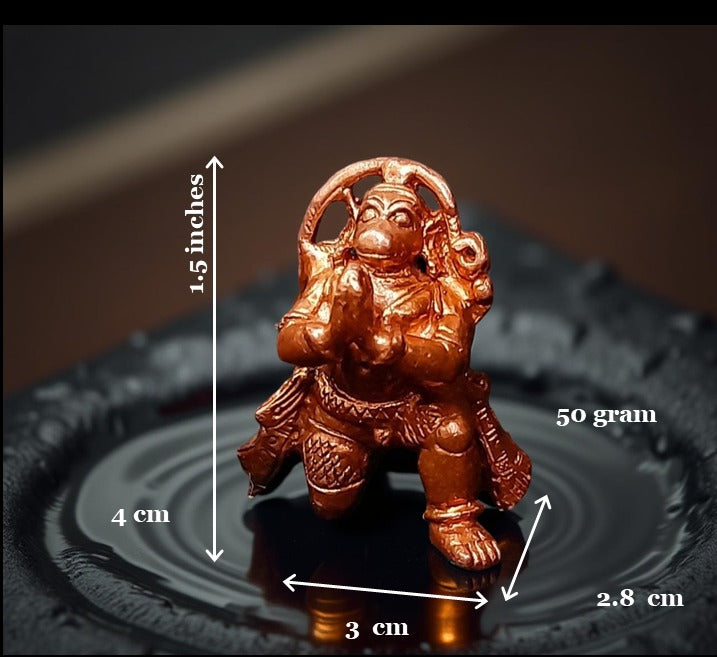 Sacred Lord Hanuman Solid Copper Mini Idol – 1.5 Inches | 48 Grams | Antique Patina Finish | Handcrafted Temple Murti | Unikraf
