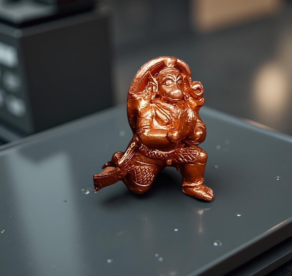 Sacred Lord Hanuman Solid Copper Mini Idol – 1.5 Inches | 48 Grams | Antique Patina Finish | Handcrafted Temple Murti | Unikraf