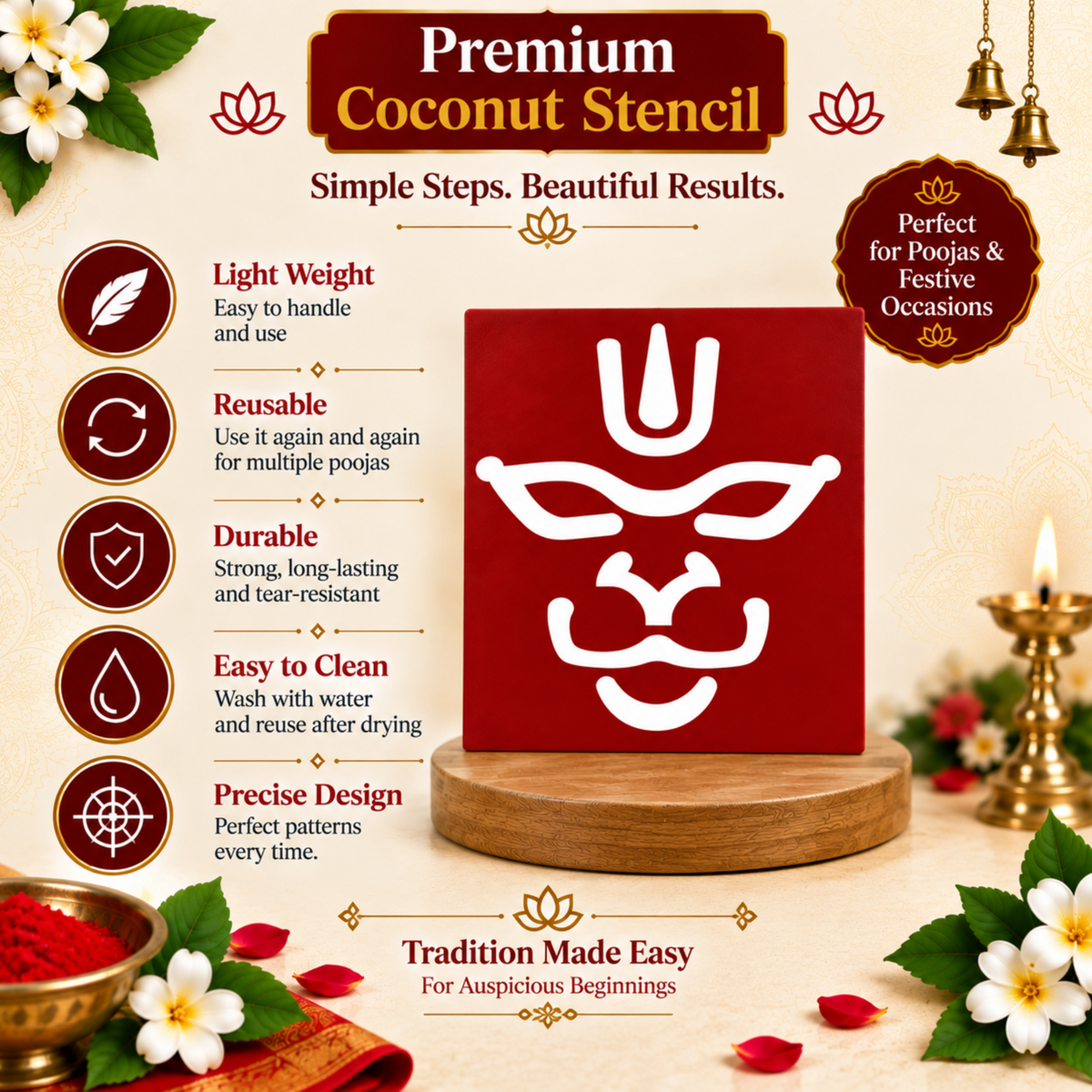 Sri Vishnu Chinnam Coconut Decoration Stencil - Unikraf