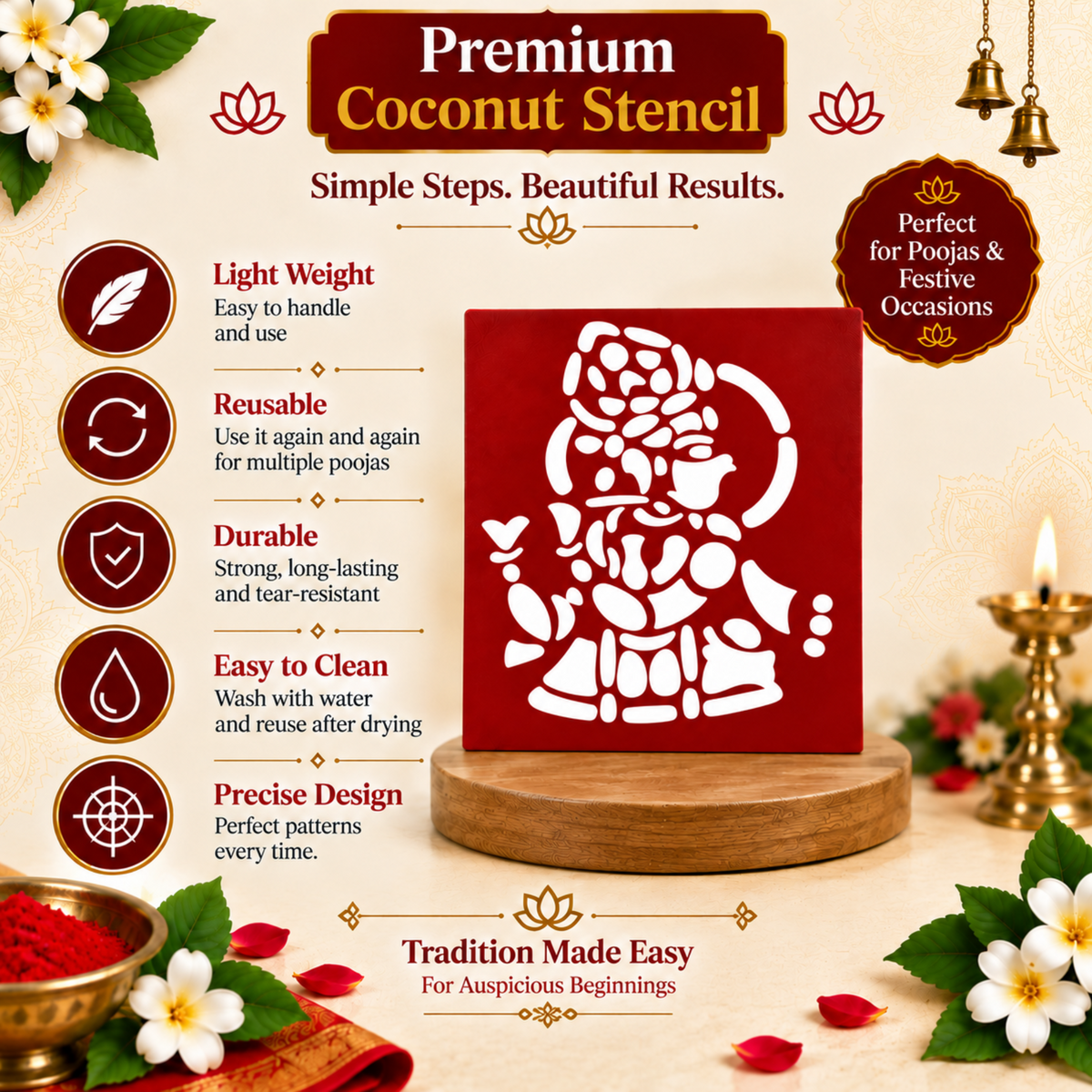 Sacred Ganapati Coconut Decoration Stencil - Unikraf