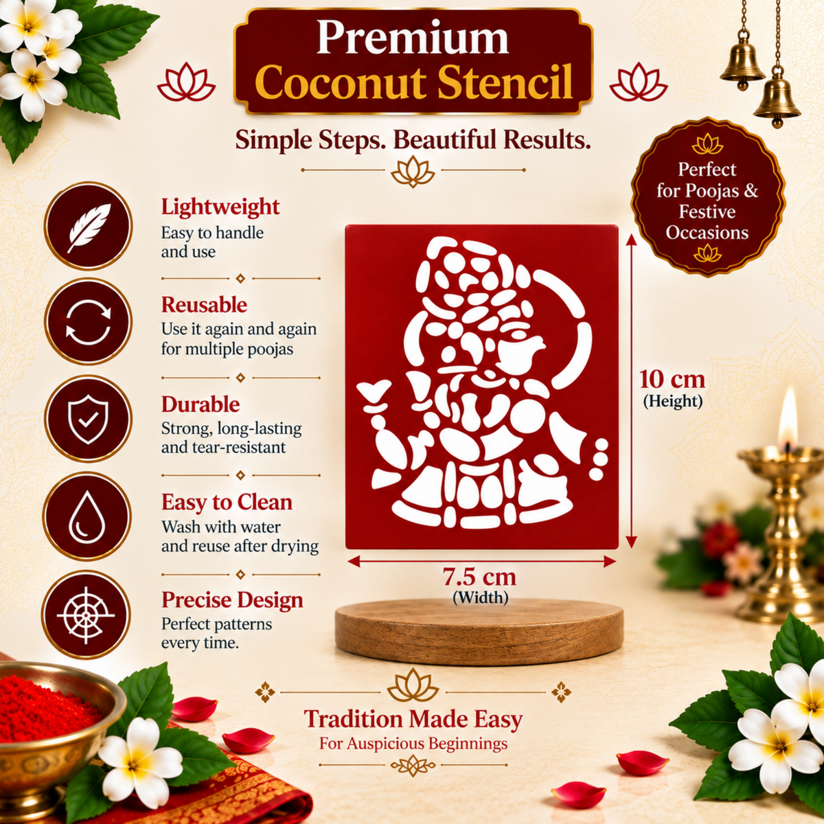 Sacred Ganapati Coconut Decoration Stencil - Unikraf