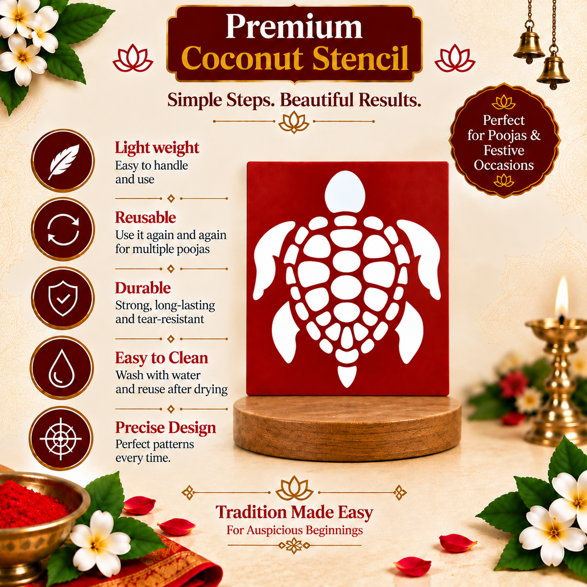 Kurma Mandala Coconut Decoration Stencil - Unikraf