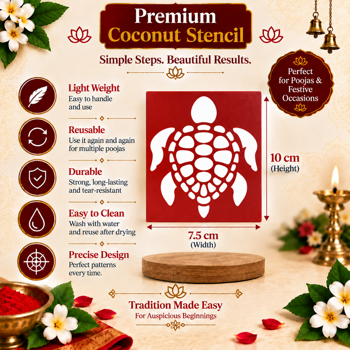 Kurma Mandala Coconut Decoration Stencil - Unikraf