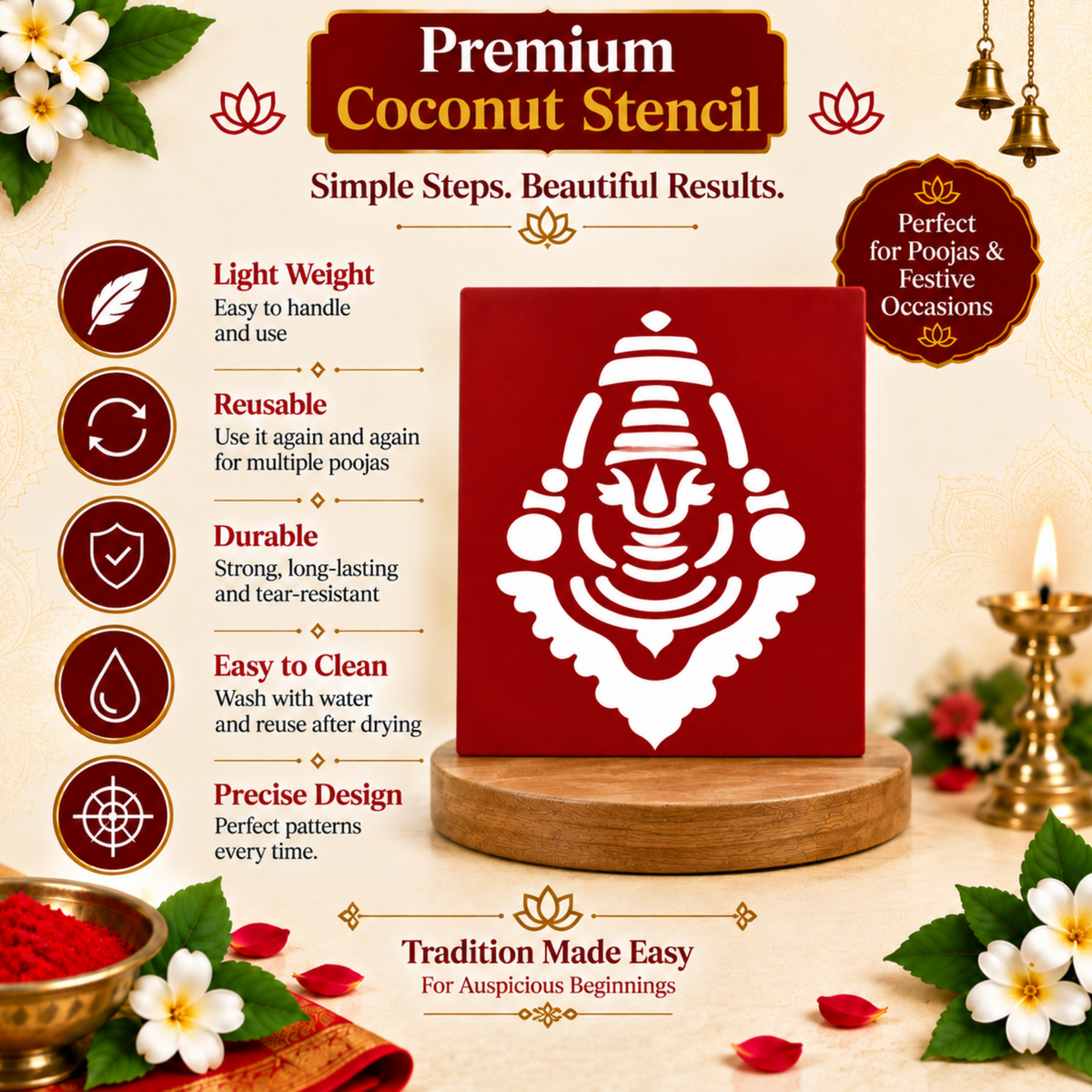 Lord Balaji Face Coconut Decoration Stencil - Unikraf