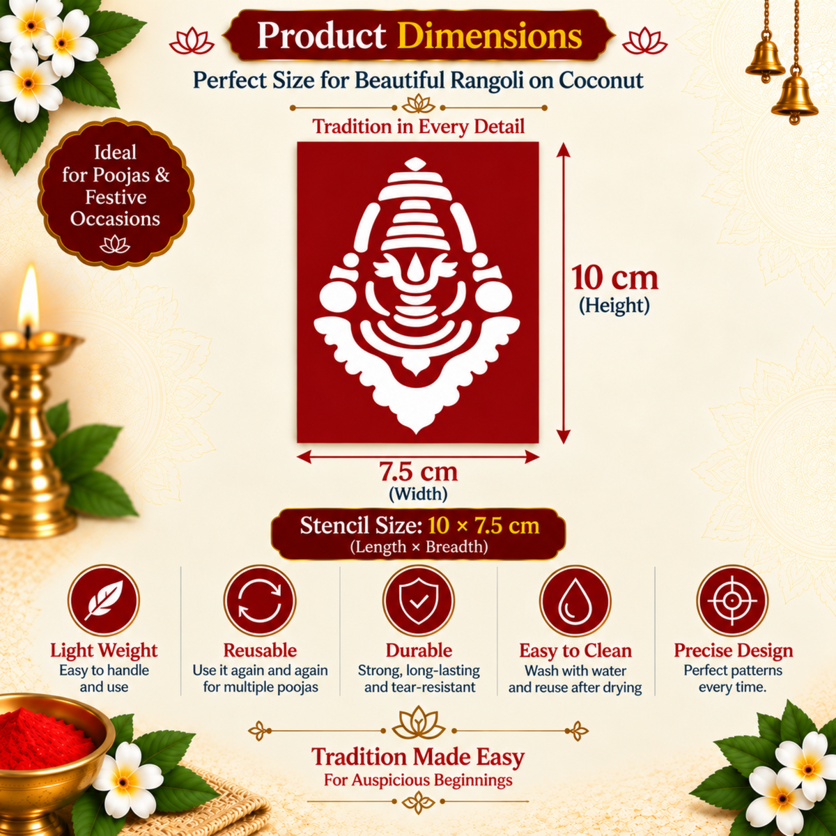 Lord Balaji Face Coconut Decoration Stencil - Unikraf