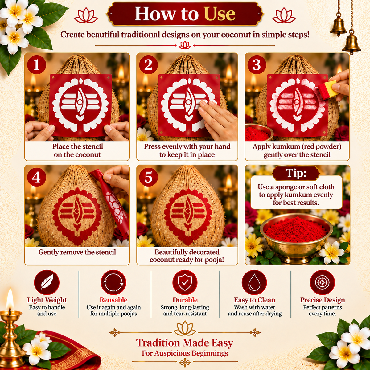 Shree Tilak Chakra Coconut Decoration Stencil - Unikraf