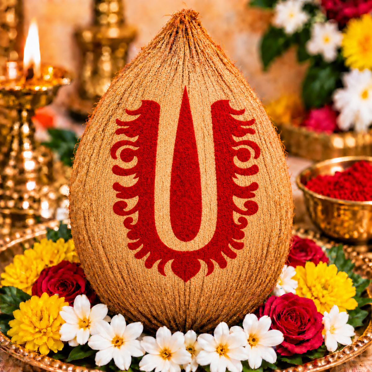 Sacred Vaishnava Tilak Coconut Decoration Stencil - Unikraf