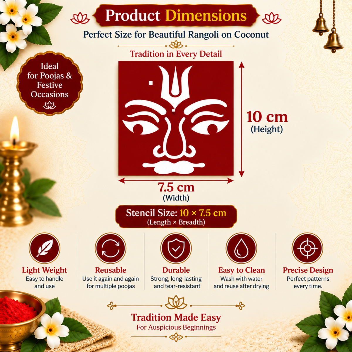 Vishnu Deva Divine Symbol Coconut Decoration Stencil - Unikraf