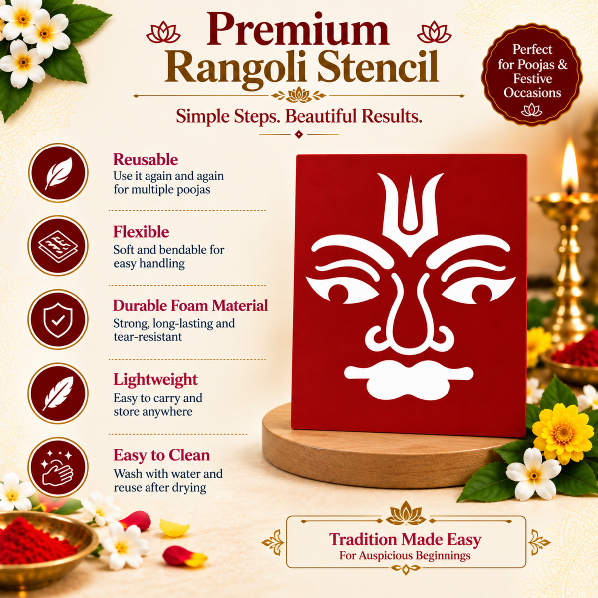 Vishnu Deva Divine Symbol Coconut Decoration Stencil - Unikraf