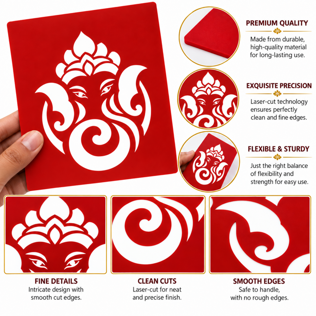 Combo 2 |Sacred Lakshmi , Ganesh Combo Set _ Coconut Decoration Stencil Design _ Pack of 5 _Unikraf