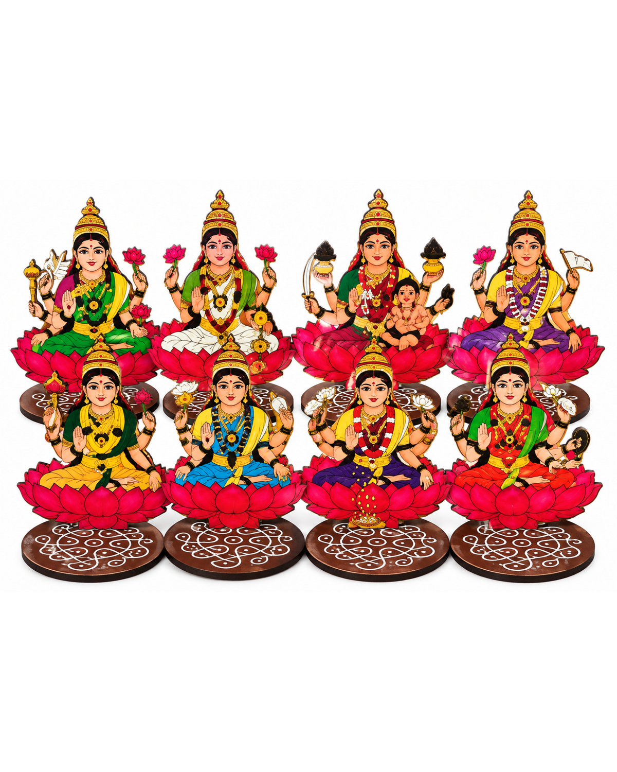 Ashta Lakshmi Set for Varalakshmi Pooja – 4 Inch MDF Set of 8 | Pooja, Vratham & Bommala Koluvu Decor