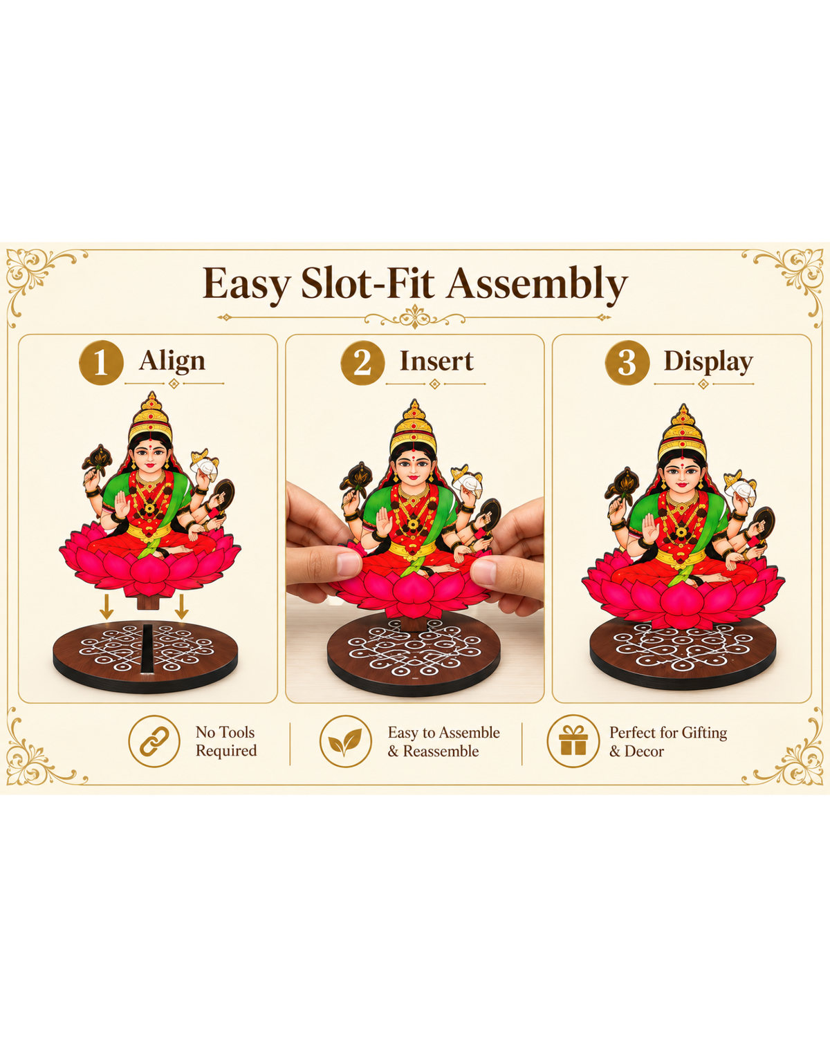 Ashta Lakshmi Set for Varalakshmi Pooja – 4 Inch MDF Set of 8 | Pooja, Vratham & Bommala Koluvu Decor