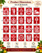 Combo P_20 | Traditional Pooja Coconut Decoration Stencil Set | Reusable Velvet Stencils for Festivals & Religious Ceremonies | Assorted Divine Designs | Pack of 20
