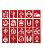 Combo P_20 | Traditional Pooja Coconut Decoration Stencil Set | Reusable Velvet Stencils for Festivals & Religious Ceremonies | Assorted Divine Designs | Pack of 20