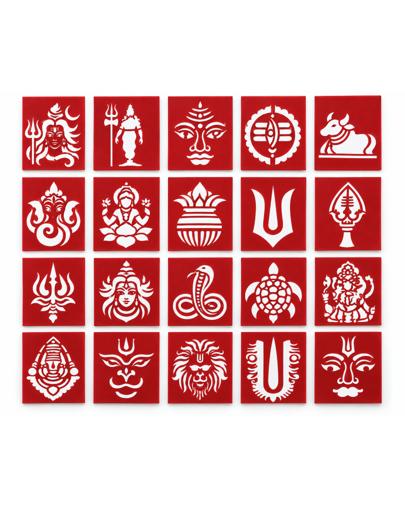 Combo P_20 | Traditional Pooja Coconut Decoration Stencil Set | Reusable Velvet Stencils for Festivals & Religious Ceremonies | Assorted Divine Designs | Pack of 20