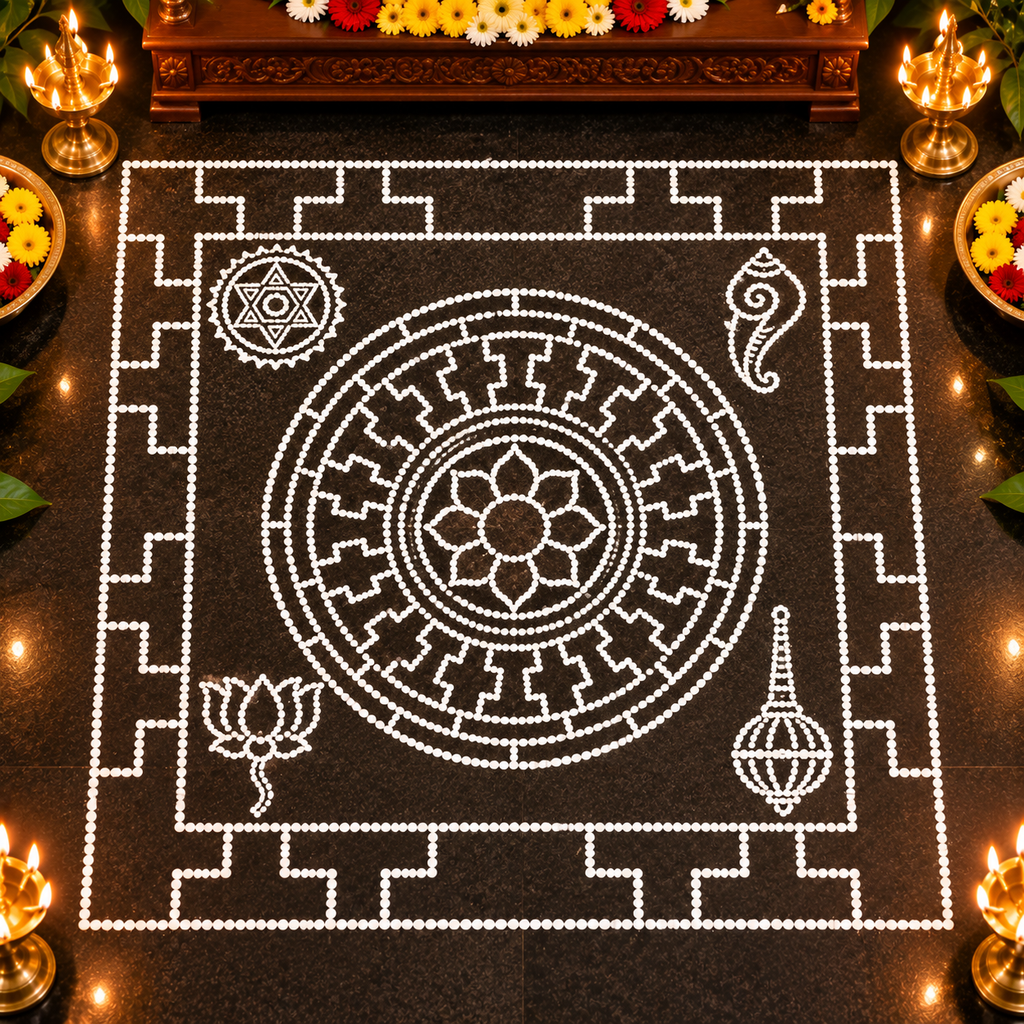 Chakrabjam Flex Stencil - 3.5 Feet  | Sacred Rangoli & Kolam Design | Reusable Pooja Stencil