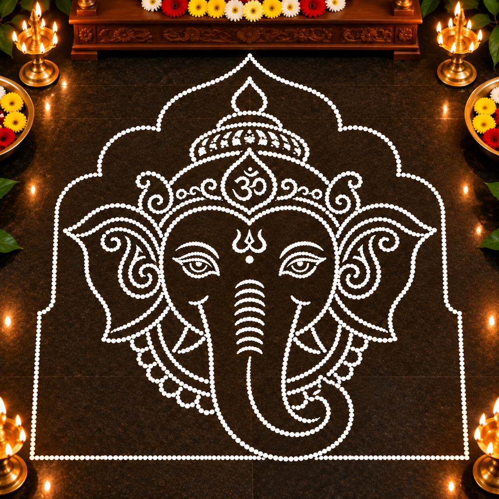 Sacred Guru Ganapati Face Flex Stencil – Reusable Rangoli & Kolam Design Stencil