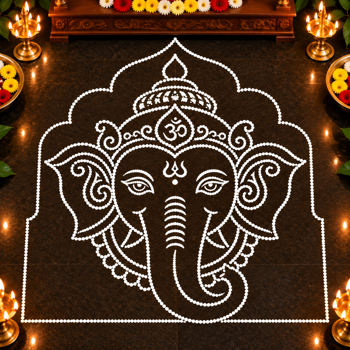 Sacred Guru Ganapati Face Flex Stencil – Reusable Rangoli & Kolam Design Stencil