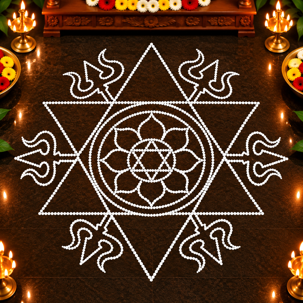 Aghoram _3 feet  Flex Stencil | Traditional Shiva Trishul Kolam Design