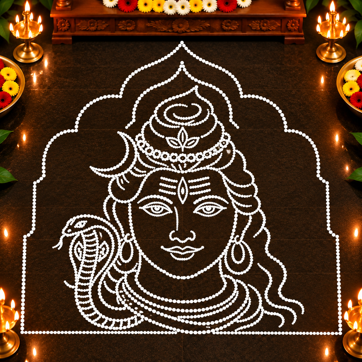 Shiva Face – 2.5 ft (H) × 2 ft (W) Flex Stencil | Lord Shiva Kolam & Rangoli Design