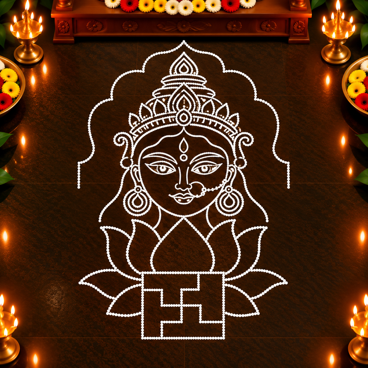 Swasthi Devi Flex Stencil | Traditional Devi Face Design for Pooja & Temple Decorations | Unikraf