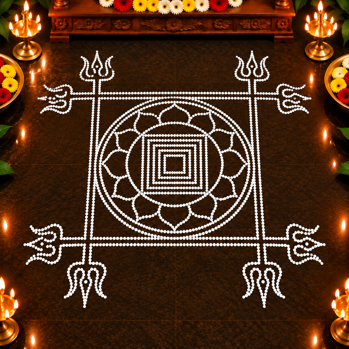 Mrithvigayam Flex Stencil _ 3Feet  | Traditional Shiva Trishul Kolam Rangoli Design