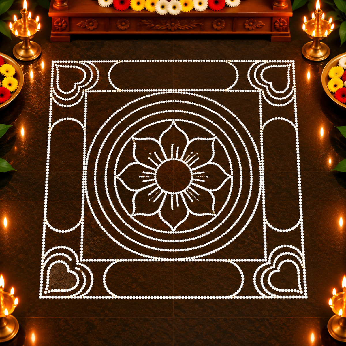 Ashtadhalam Normal Kolam Flex Stencil  | Reusable Rangoli Stencil for Pooja & Festivals