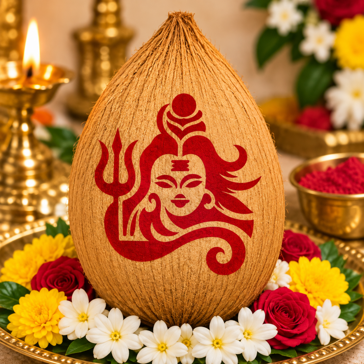 Lord Shiva with Trishul Stencil Coconut Decoration Stencil - Unikraf